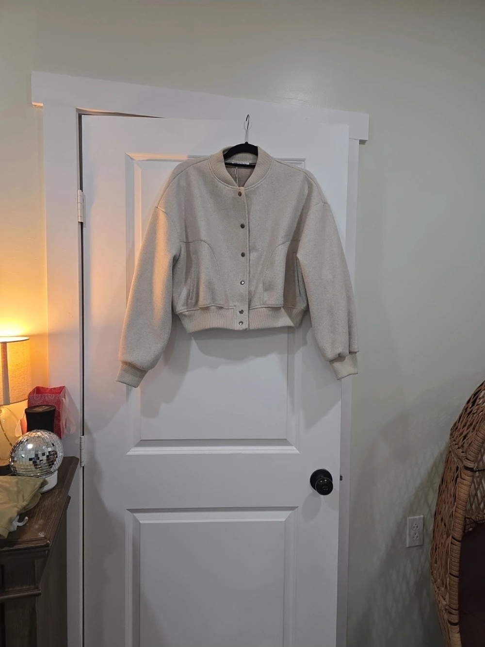 Zara Cream Cropped Bomber Jacket